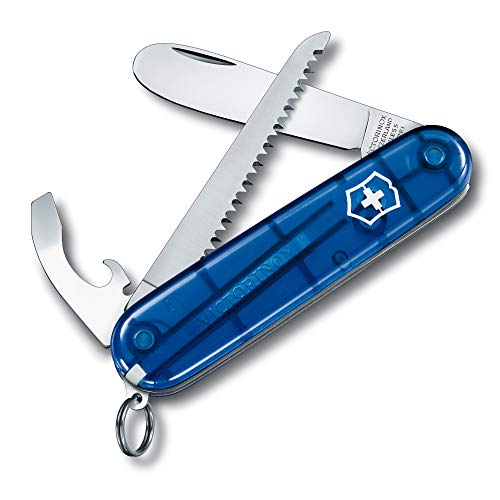 Victorinox Taschenmesser My First blau transparent - Swiss Made - 9 Funktionen, Klinge, ohne Spitz, Kapselheber