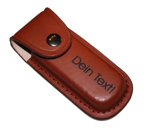 Smart Taschenmesser mit Lederetui - Graviert mit Deinem eigenen Text/Wunschtext (Etui graviert)