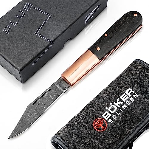 Böker Manufaktur Solingen Taschenmesser Barlow Copper Integral Micarta - Messer mit Heften aus Kupfer - Griffschalen aus schwarzem Jute Micarta